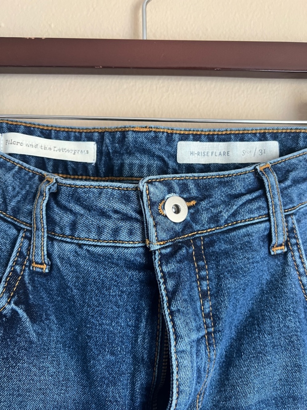 Anthropologie Pilcro Letterman High Rise Flare Jeans – Size 31 (12) Embroidered - Picture 4 of 8